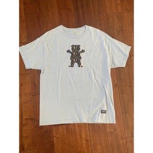Grizzly Griptape Blue T-Shirt Black Mushroom Bear Short Sleeve tee Men's L